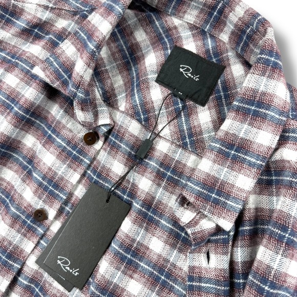 NWT Rails Forrest Flannel Shirt Mens Medium Dusk Berry Grey Plaid Cotton - $158 - Picture 6 of 12